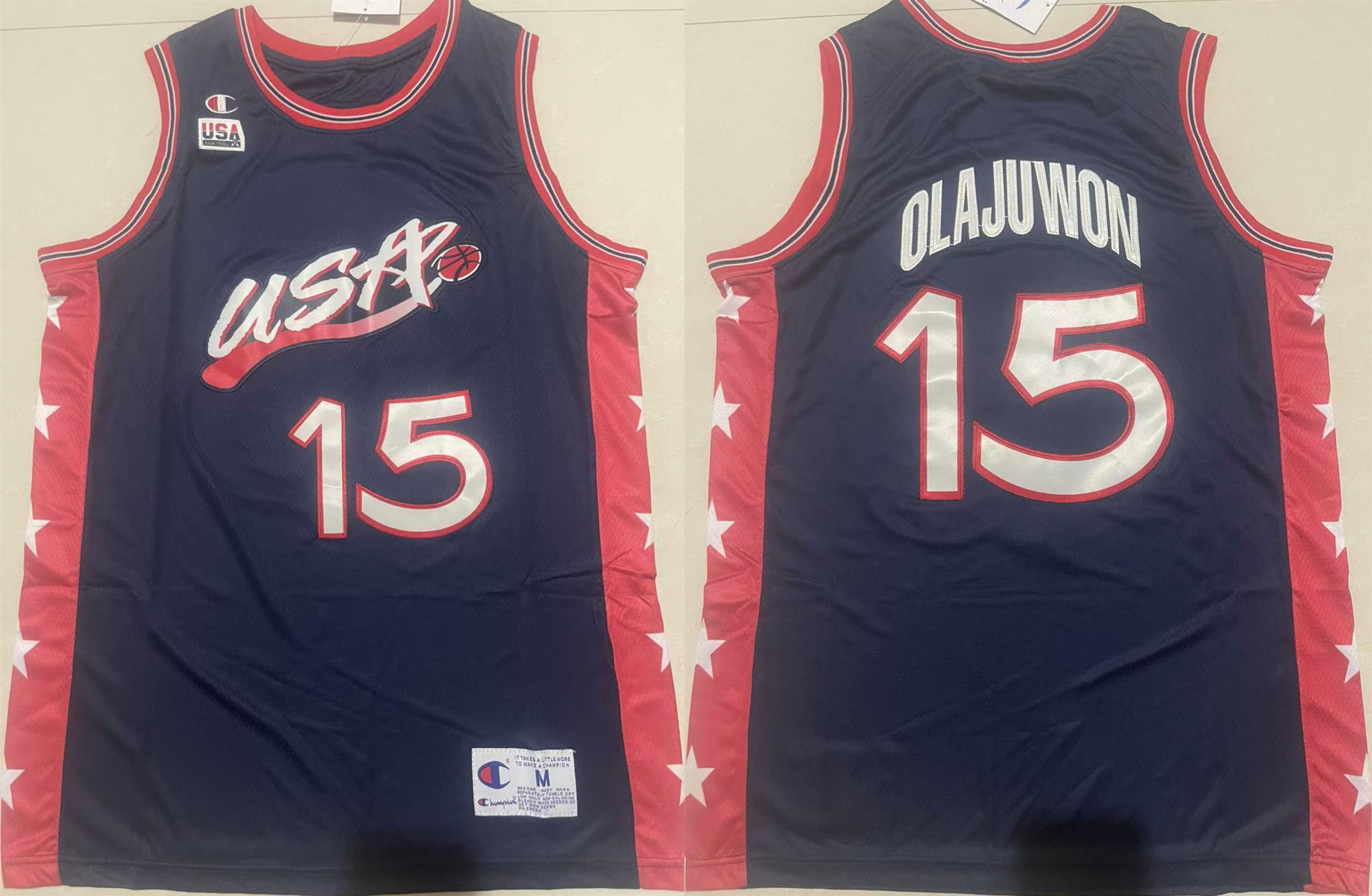 Men's USA Basketball #15 Hakeem Olajuwon Navy Stitched Jersey